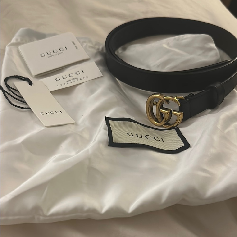 Gucci Black Leather Belt with Gold Buckle